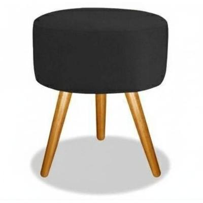 Puff Redondo Pés Palito Assento Espuma Suede Preto SMF Decor