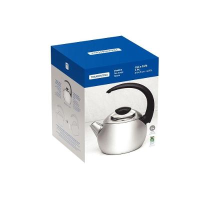 Chaleira Aço Inox 2,25L Cabo Preto Alto Brilho para Café e Chá Tramontina