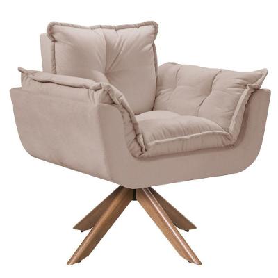 Poltrona Giratória Opala Madeira Suede D Salla