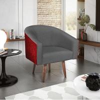 Poltrona Luiza Pés Palito Factor Vermelho E Linho Cor Cinza Escuro - 2