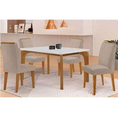 Conjunto Mesa Jantar Londrina + 4 Cadeiras Dakota 4 Lugares Tampo MDF Vidro Naturale Off White