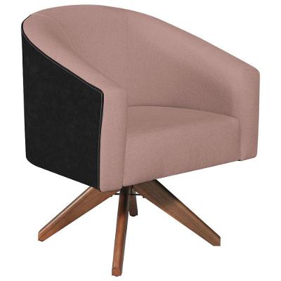 Poltrona Luiza Base Giratória De Madeira Factor Preto E Linho Cor Rosê