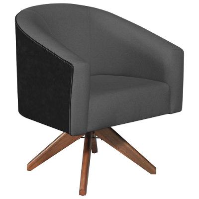 Poltrona Luiza Base Giratória De Madeira Factor Preto E Linho Cor Cinza Escuro