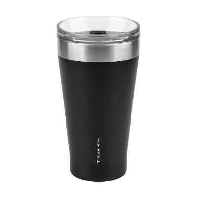 Copo Térmico Exata Aço Inox Parede Dupla Isolamento a Vácuo Bebidas Quentes Ou Frias Preto