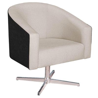 Poltrona Luiza Base Giratória De Metal Factor Preto E Linho Cor Bege