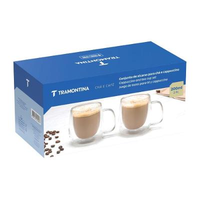 Conjunto de Xícaras para Chá e Cappuccino Vidro Duplo Alta Resistência 2 Peças 200ML Tramontina