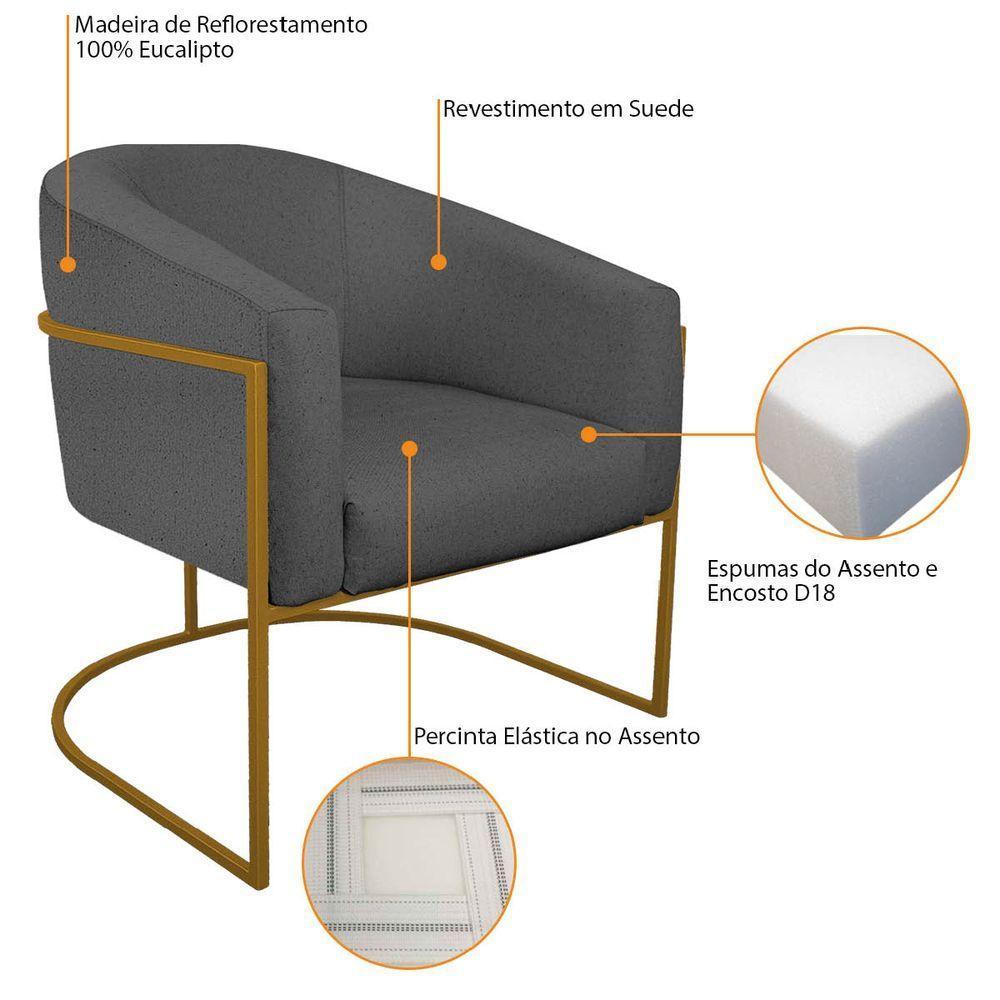 Poltrona Luiza Base De Ferro Dourado Linho Cor Cinza Escuro - 3