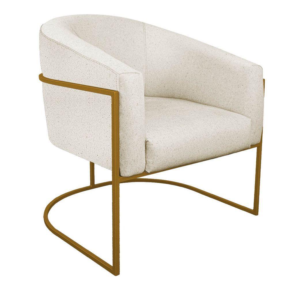 Poltrona Luiza Base De Ferro Dourado Linho Cor Bege - 1