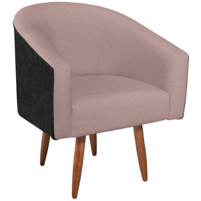 Poltrona Luiza Pés Palito Factor Preto E Linho Cor Rosê