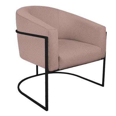 Poltrona Luiza Base De Ferro Preto Linho Cor Rosê