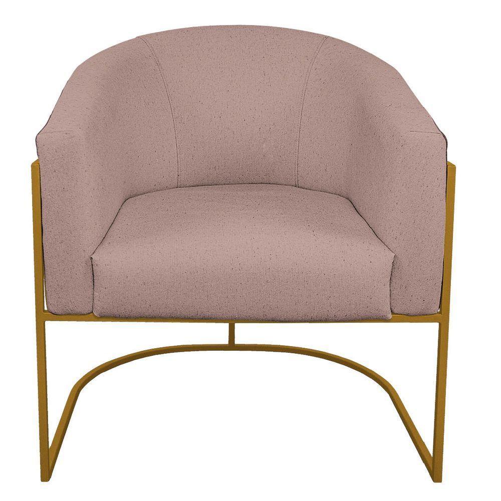Poltrona Luiza Base De Ferro Dourado Linho Cor Rosê - 6