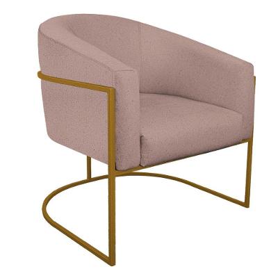 Poltrona Luiza Base De Ferro Dourado Linho Cor Rosê