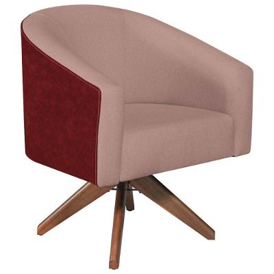 Poltrona Luiza Base Giratória De Madeira Factor Vermelho E Linho Cor Rosê