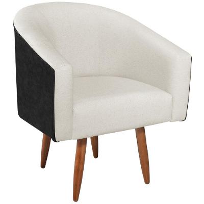 Poltrona Luiza Pés Palito Factor Preto E Linho Cor Bege