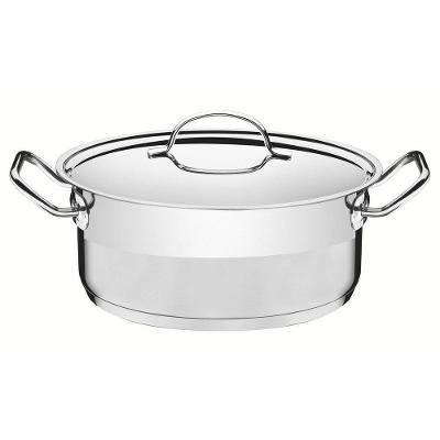 Caçarola Professional Rasa Aço Inox Fundo Triplo 7,1L Tampa Plana Tramontina