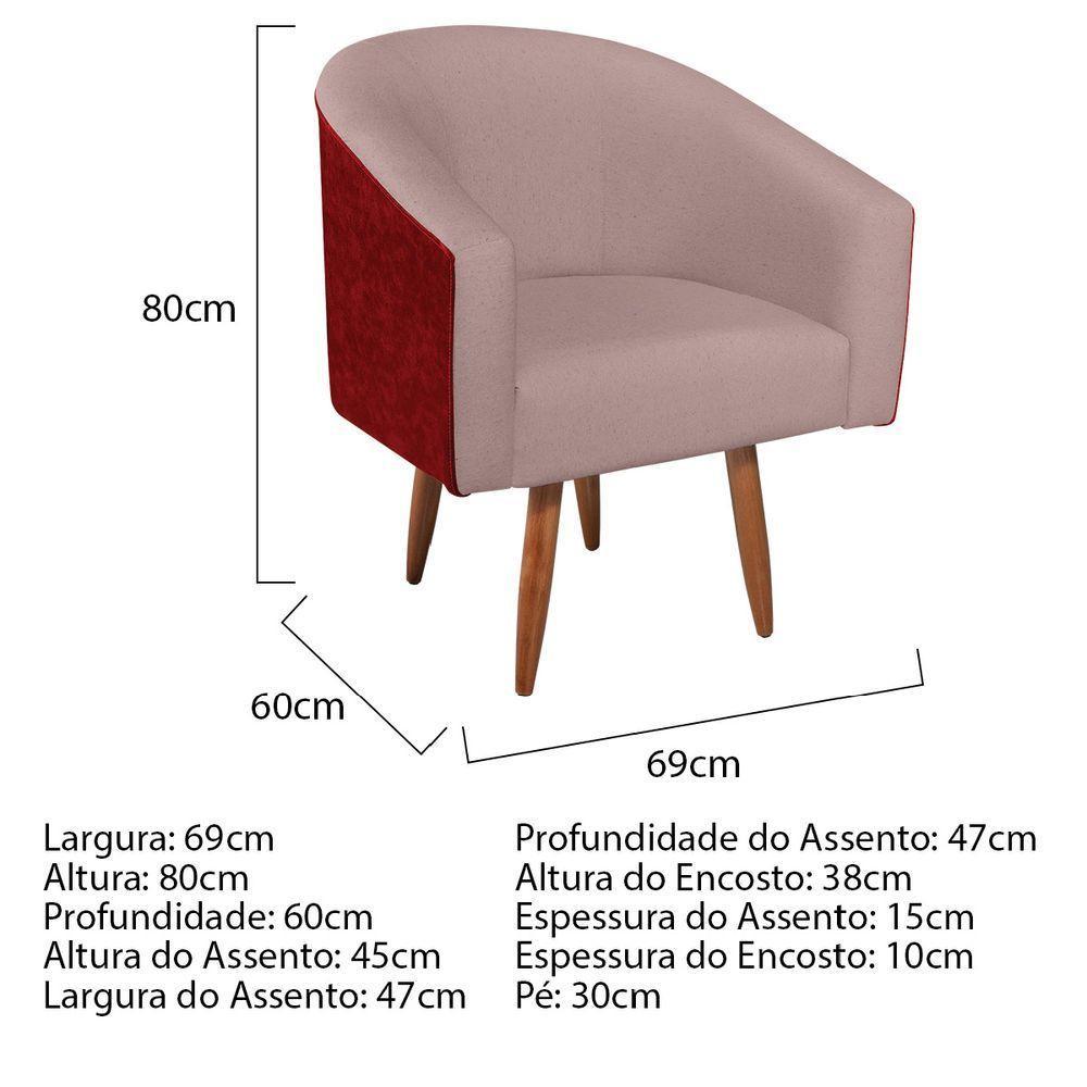 Poltrona Luiza Pés Palito Factor Vermelho E Linho Cor Rosê - 4