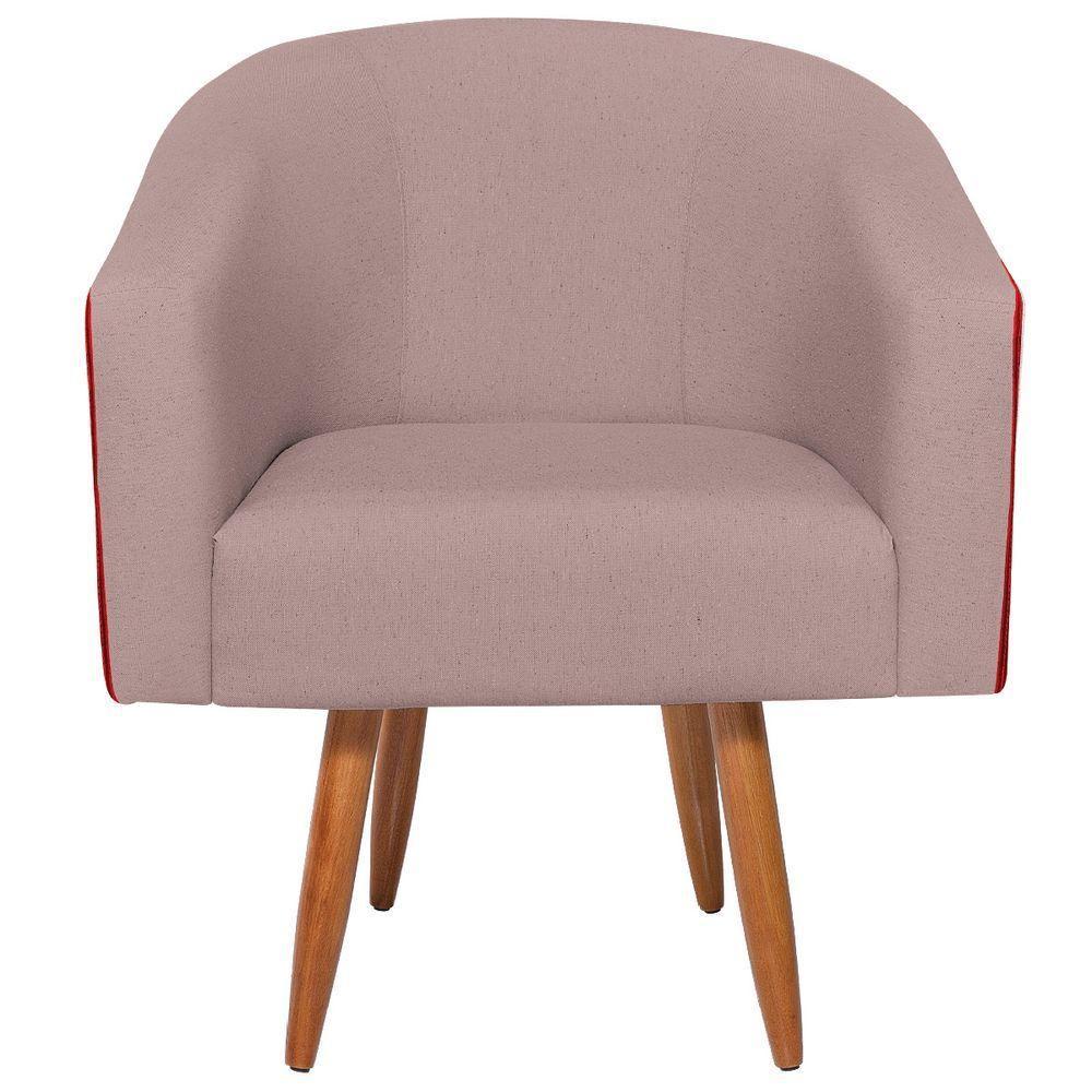 Poltrona Luiza Pés Palito Factor Vermelho E Linho Cor Rosê - 6