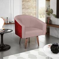 Poltrona Luiza Pés Palito Factor Vermelho E Linho Cor Rosê - 2