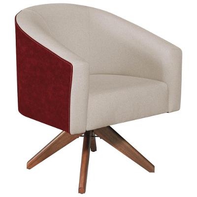 Poltrona Luiza Base Giratória De Madeira Factor Vermelho E Linho Cor Bege