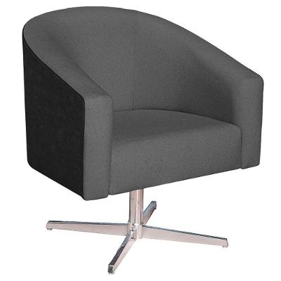 Poltrona Luiza Base Giratória De Metal Factor Preto E Linho Cor Cinza Escuro