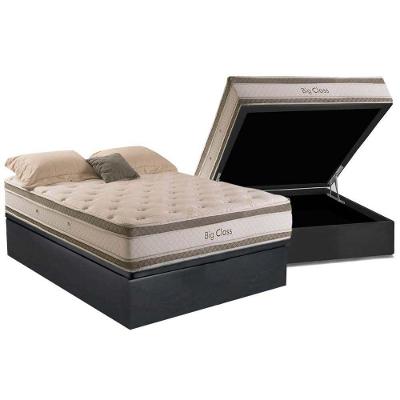 Kit Cama Box Baú Suede Cinza 138x188 com Colchão Molas Conforclass Bigclass Pillow Top Duplo Herval