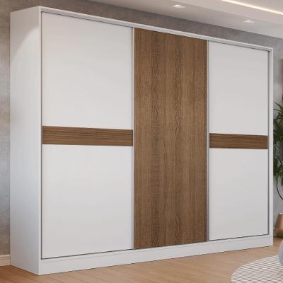 Guarda Roupa Casal Malta 3 Portas de Correr 4 Gavetas MDF Branco Rustic Madesa