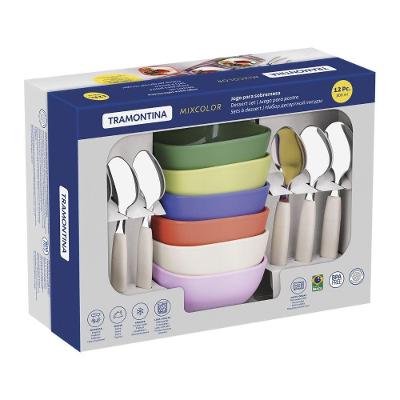 Jogo de Sobremesa Mixcolor Servir Doces Polipropileno e Aço Inox Proteção Antimicrobiana Tramontina