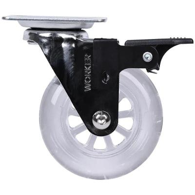 Rodízio Giratório com Freio Gel Cristal 75mm 64kg Transparente Worker Não Danifica Piso