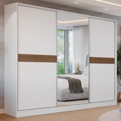 Guarda Roupa Casal Malta 3 Portas de Correr 4 Gavetas MDF Branco Brilhante Madesa
