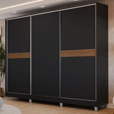 Guarda Roupa Casal Malta 3 Portas de Bater 4 Gavetas MDF Preto 231CM Madesa