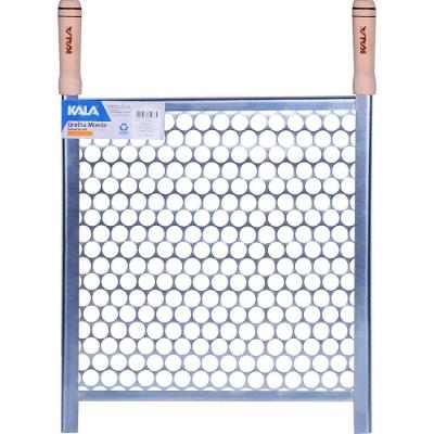 Grelha para Churrasco Moeda Aço Galvanizado Cabo Madeira Churrasqueiras Portáteis Prata Kala 40CM