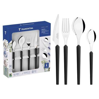 Faqueiro Obelline 24 Peças Aço Inox Polipropileno Preto Tramontina