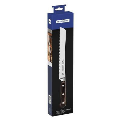 Faca para Pão Century Wood Corte Preciso Aço Inox Madeira Tratada Castanho Tramontina 8 Polegadas