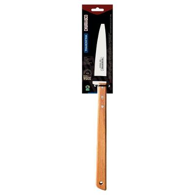 Faca Trinchante para Churrasco Aço Inox Madeira Cabo Natural Alta Resistência Tramontina