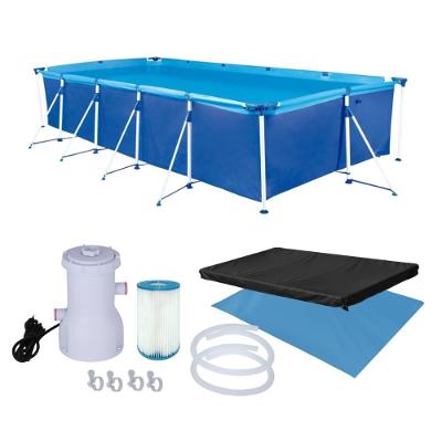 Piscina Estruturada Estrutural Retangular PVC Aco Premium Azul Mor 7600L Filtro Bomba 2200L-h 220V