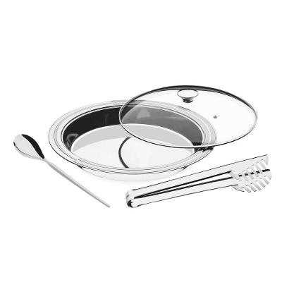 Kit para Servir Ciclo Redondo Aço Inox 3 Peças Tampa de Vidro Tramontina
