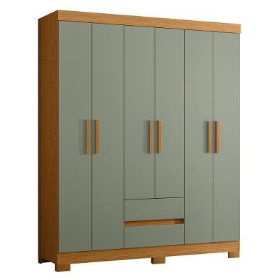 Guarda Roupa Solteiro Olímpia 6 Portas 2 Gavetas Cinamomo-sálvia - Móveis Albatroz Cinamomo-sálvia
