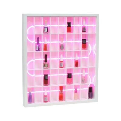 Prateleira Roma Retangular MDF Fixação Parafuso com LED Neon Rosa para Esmaltes Branco Decorise