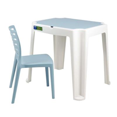 Conjunto Infantil de Mesa e Cadeira Beni com Quadro de Atividades Empilhável Azul Tramontina