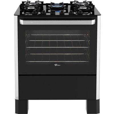 Fogão a Gás Piso 5 Bocas GLP Fischer Fit Line Vidro Temperado Automático Prata Bivolt