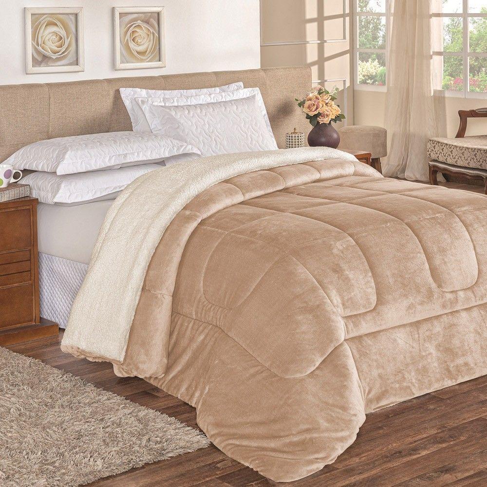 Coberdrom Apollo Solteiro Sherpa Manta Flannel Toque Lã De Carneiro 1 Peça - Cáqui - 1