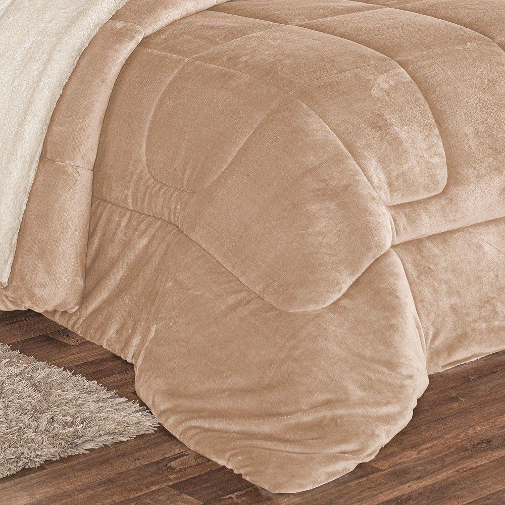 Coberdrom Apollo Solteiro Sherpa Manta Flannel Toque Lã De Carneiro 1 Peça - Cáqui - 3