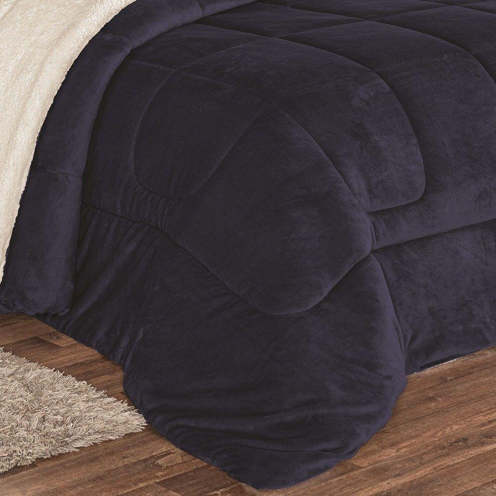 Coberdrom Apollo Solteiro Sherpa Manta Flannel Toque Lã De Carneiro 1 Peça - Azul Marinho - 2