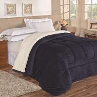 Coberdrom Apollo Solteiro Sherpa Manta Flannel Toque Lã De Carneiro 1 Peça - Azul Marinho - 1