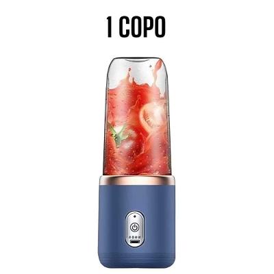 Mini Liquidificador Portátil 1 Copo Azu 0.4L 6 Lâminas para Suco e Alimentos Recarregável Usb