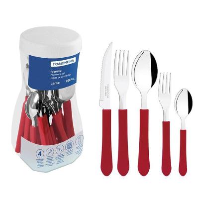 Faqueiro Leme 20 Peças Aço Inox Polido para Mesa Posta Vermelho Tramontina 23198-718