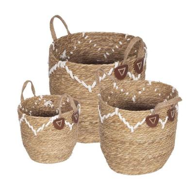 Conjunto Tarija Organizador em Fibra Natural e PU com Alças Laterais para Sala Quarto Bege OR Design