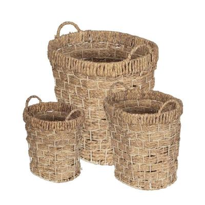 Conjunto Maya Cestos Fibra Natural Seagrass com Alças Laterais para Organização Bege OR Design