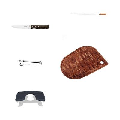 Kit Churrasco Dia dos Pais Econômico com Faca Espeto Pegador Tábua e Abridor Aço Inox e Madeira Inox