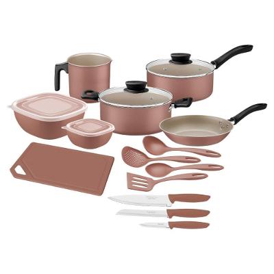 Kit Cozinha 14 Peças Starflon Max Alumínio Antiaderente Mocaccino 1,4L a 2,8L Vidro Tramontina